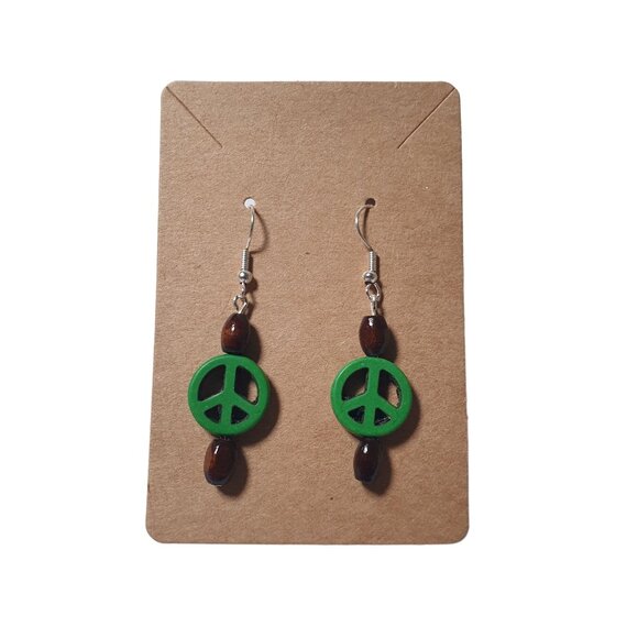 Handmade By Donovan Earrings Boho Green Peace Bead Dangle Artisan Beach Core - Picture 2 of 3